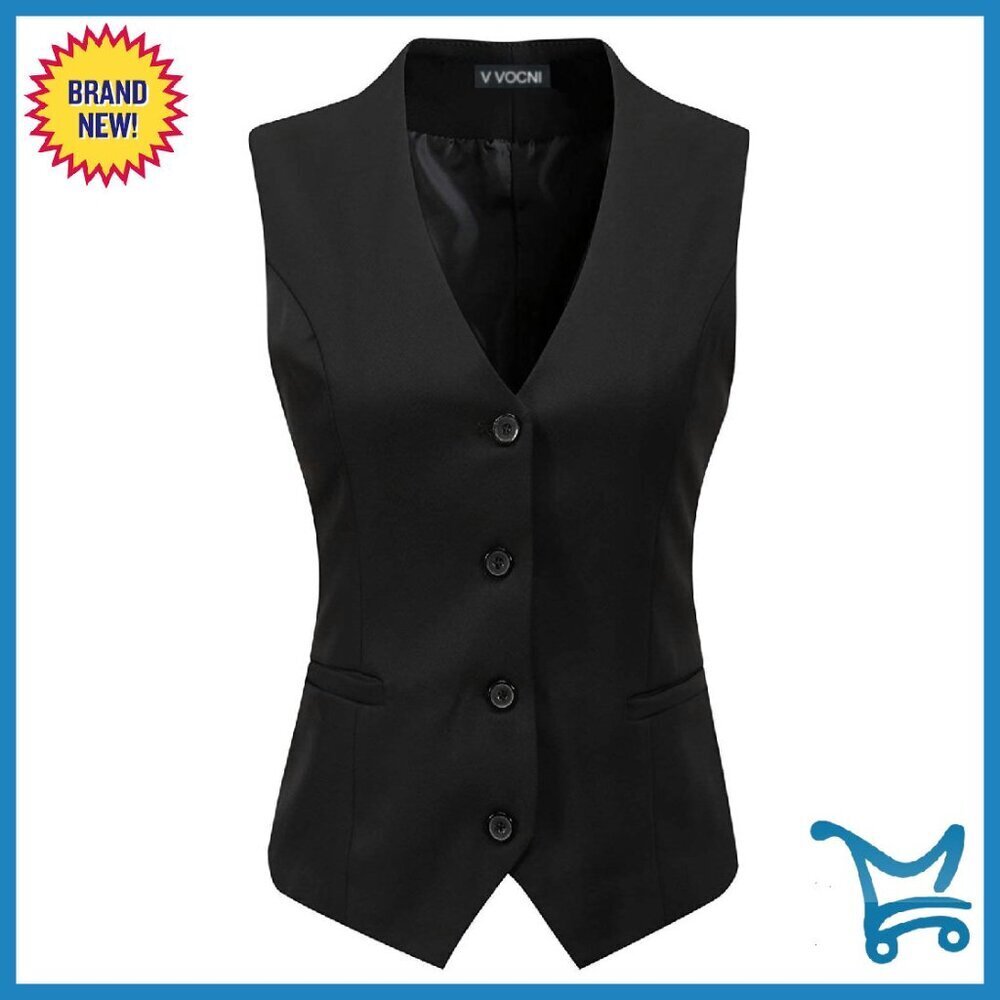 Women's Fully Lined V-Neck Suit Vest Waistcoat Slim Fit 4 Button